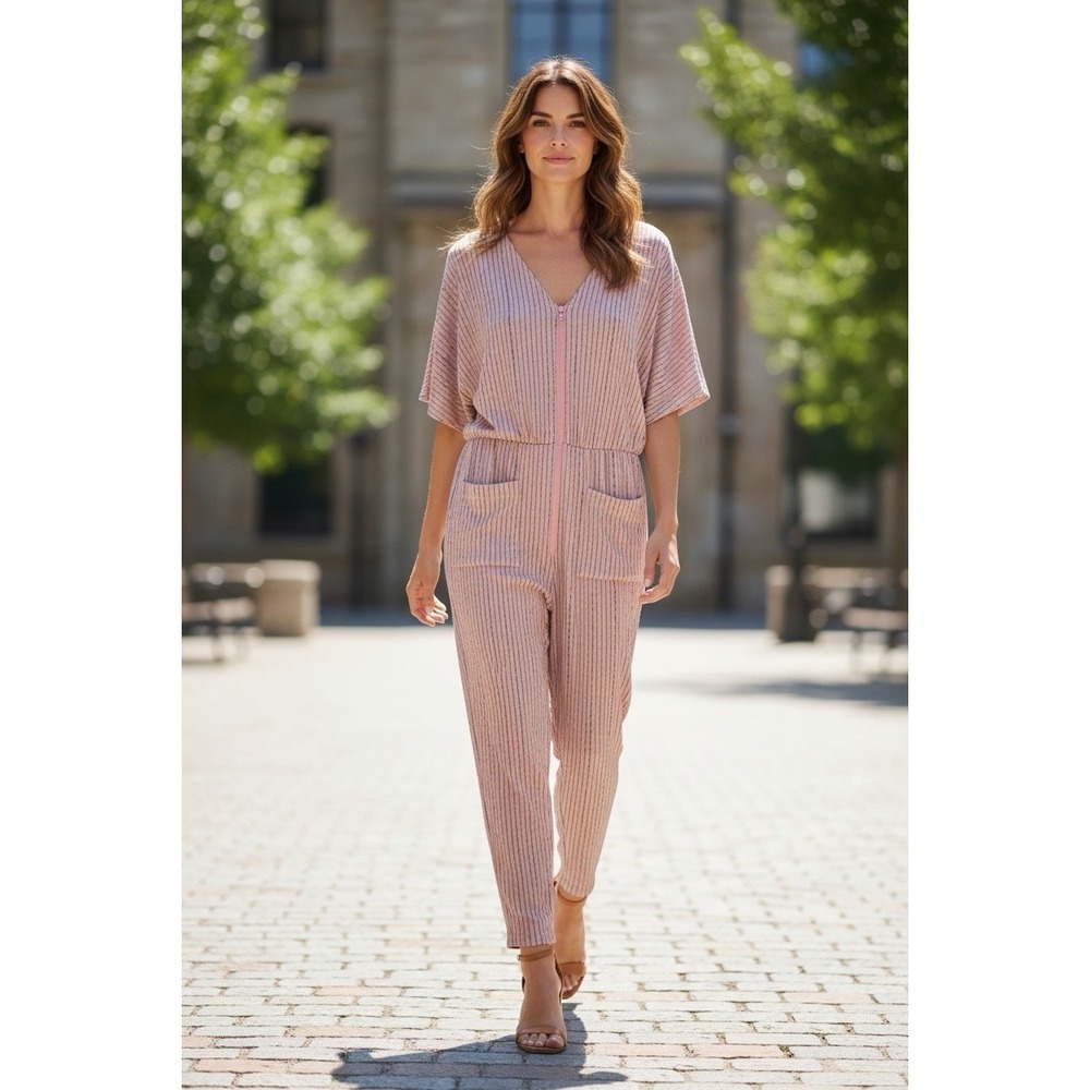 Anthropologie Pink Striped Jumpsuit